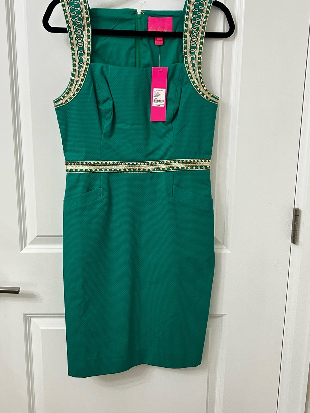 NWT Lilly Pulitzer Green Embellished Sleeveless Sheath Dress Size Small